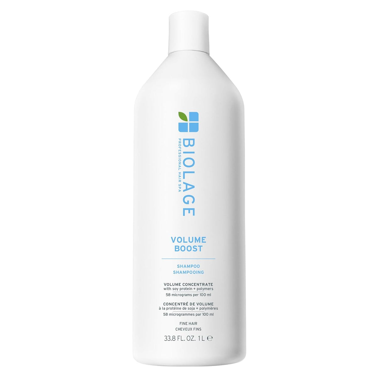 Biolage Volume Boost Shampoo 1L — white salon litre bottle, front, plain background