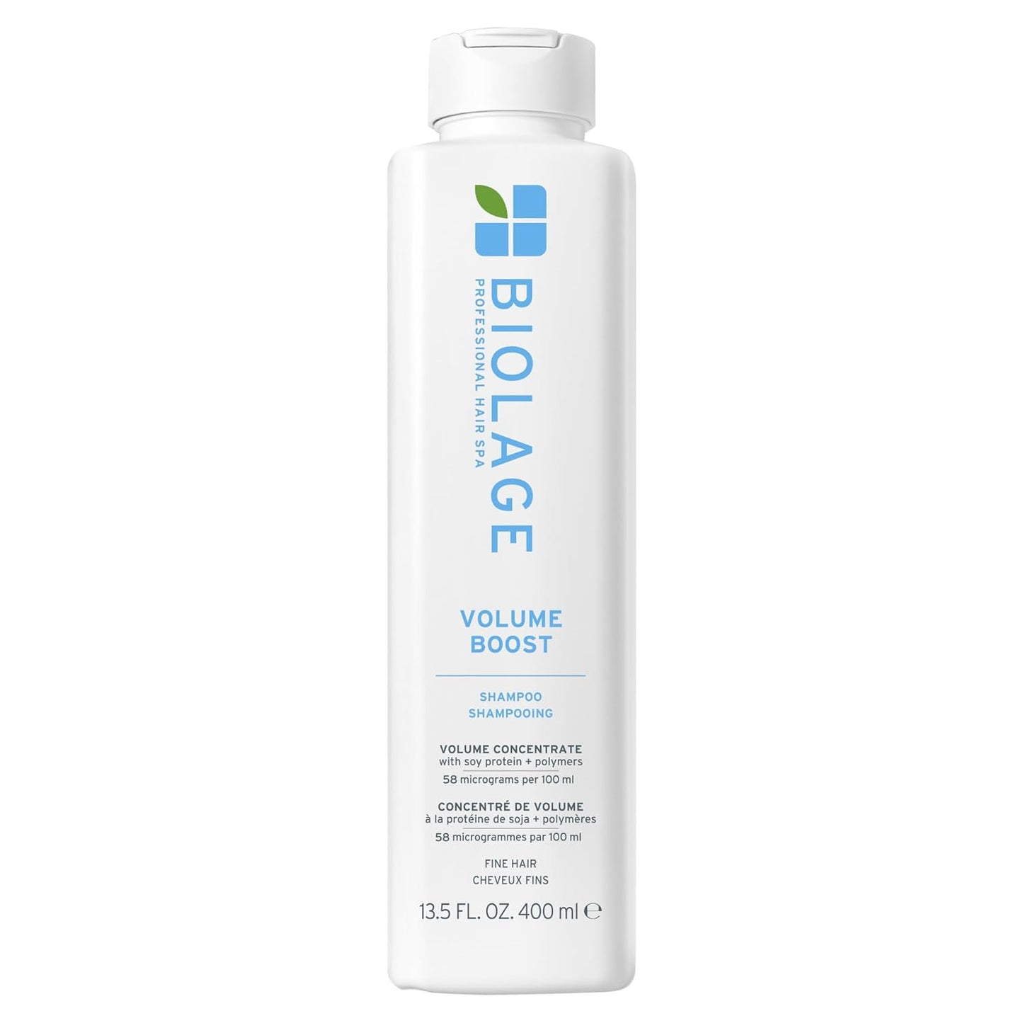 Biolage Volume Boost Shampoo 400ml — white bottle with blue label, front, plain background