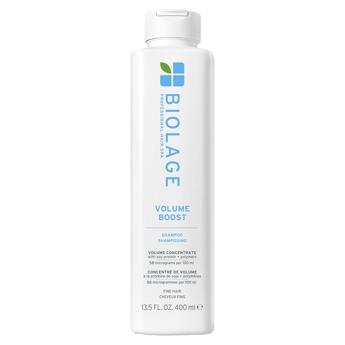 Biolage Volume Boost Shampoo 400ml — white bottle with blue label, front, plain background