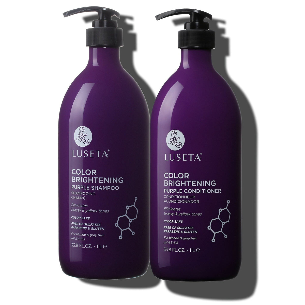 Luseta Beauty Color Brightening Purple Shampoo & Conditioner Duo — 33.8 fl oz / 1 L pack, front label