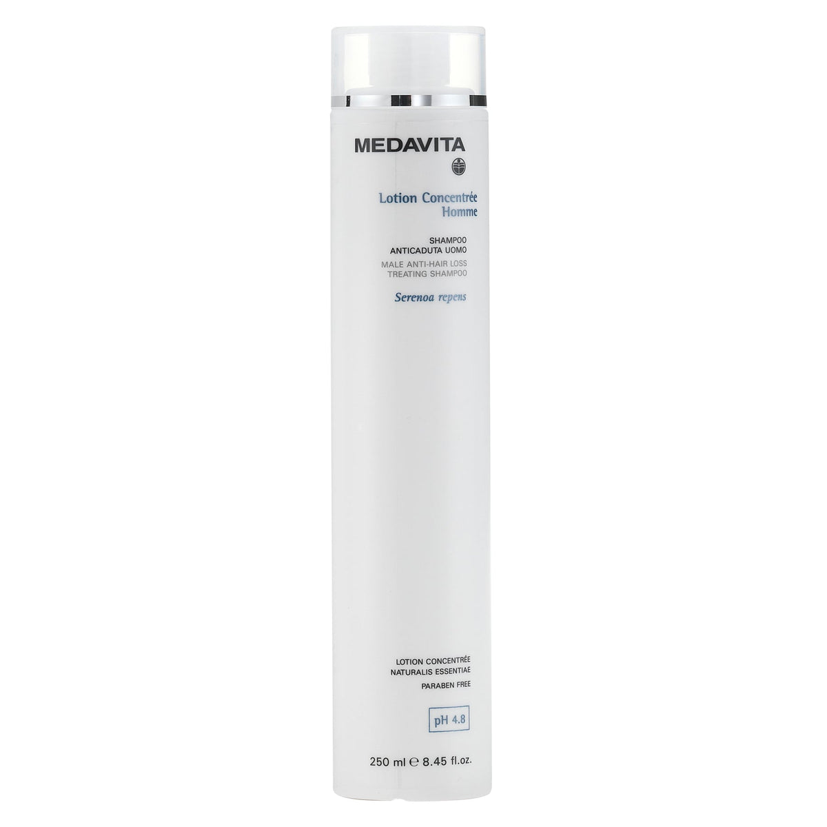 Medavita Male Anti-Hair Loss Treating Shampoo — 250 ml bottle front, plain white background