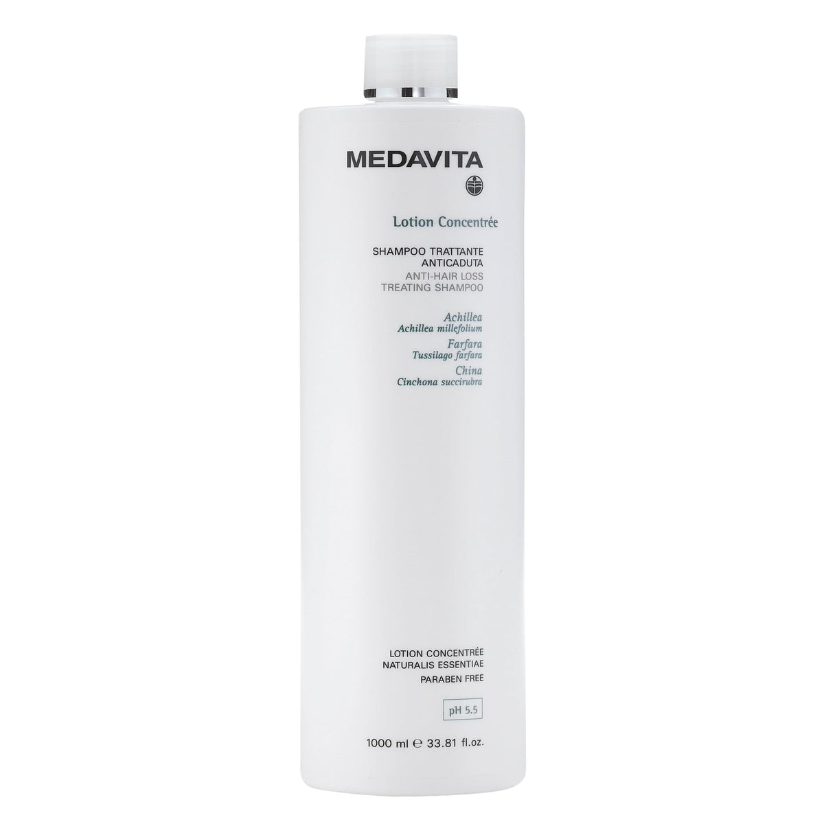 Medavita Anti-Hair Loss Treating Shampoo — 1 L bottle front, plain white background