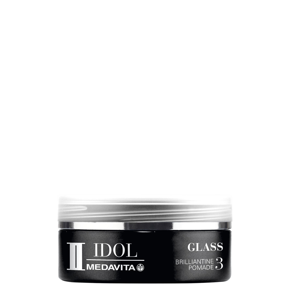 Medavita Idol Man Glass Brillantine Pomade — bottle front, plain white background