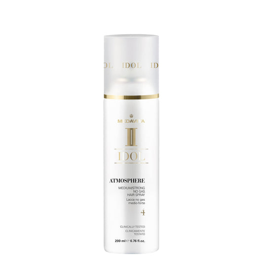 Medavita Idol Atmosphere Medium Strong No Gas Hair Spray — 200 ml Atmosphere Medium Strong no-gas hair spray, front label, plain white background