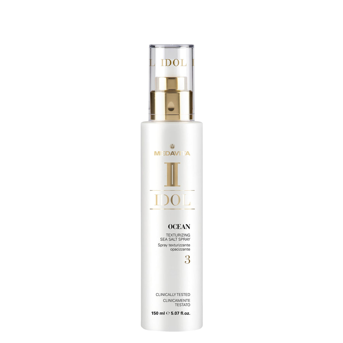 Medavita Idol Ocean Texturizing Sea Salt Spray — bottle front, plain white background