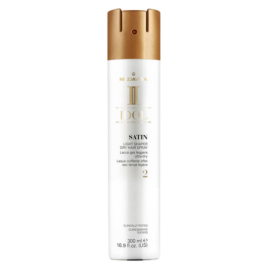 Medavita Idol Texture Satin Light Shaper Hair Spray — 300 ml Satin Light Shaper dry hair spray can, front label, plain white background