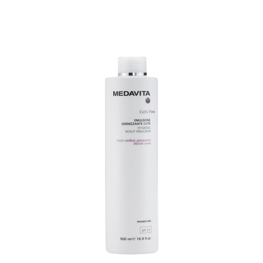 Medavita Cutis Pura Hygienic Scalp Emulsion — 500 ml Cutis Pura Hygienic Scalp Emulsion bottle, front label, plain white background