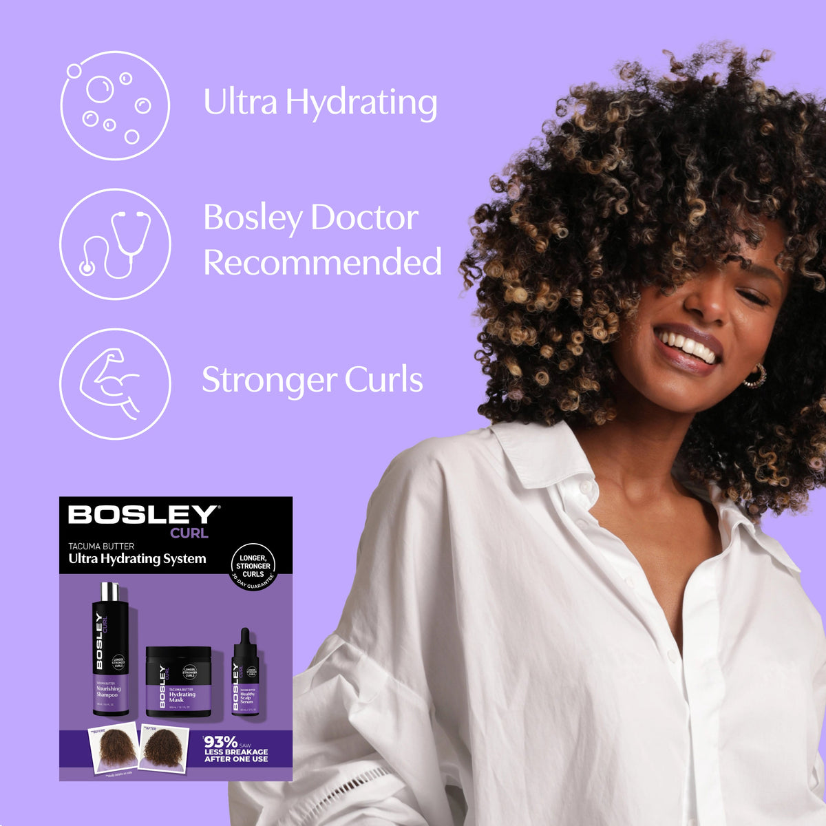 BosleyMD BosleyCurl Ultra Hydrating System – 3-Step Anti-Thinning Kit for Curls