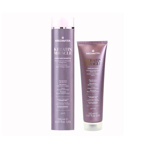 Medavita Keratin Miracle Duo Shampoo + Mask — product front, plain white background