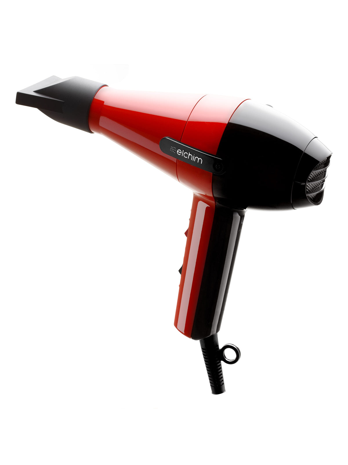 Elchim 2001 High Pressure hair dryer, red and black, three-quarter view