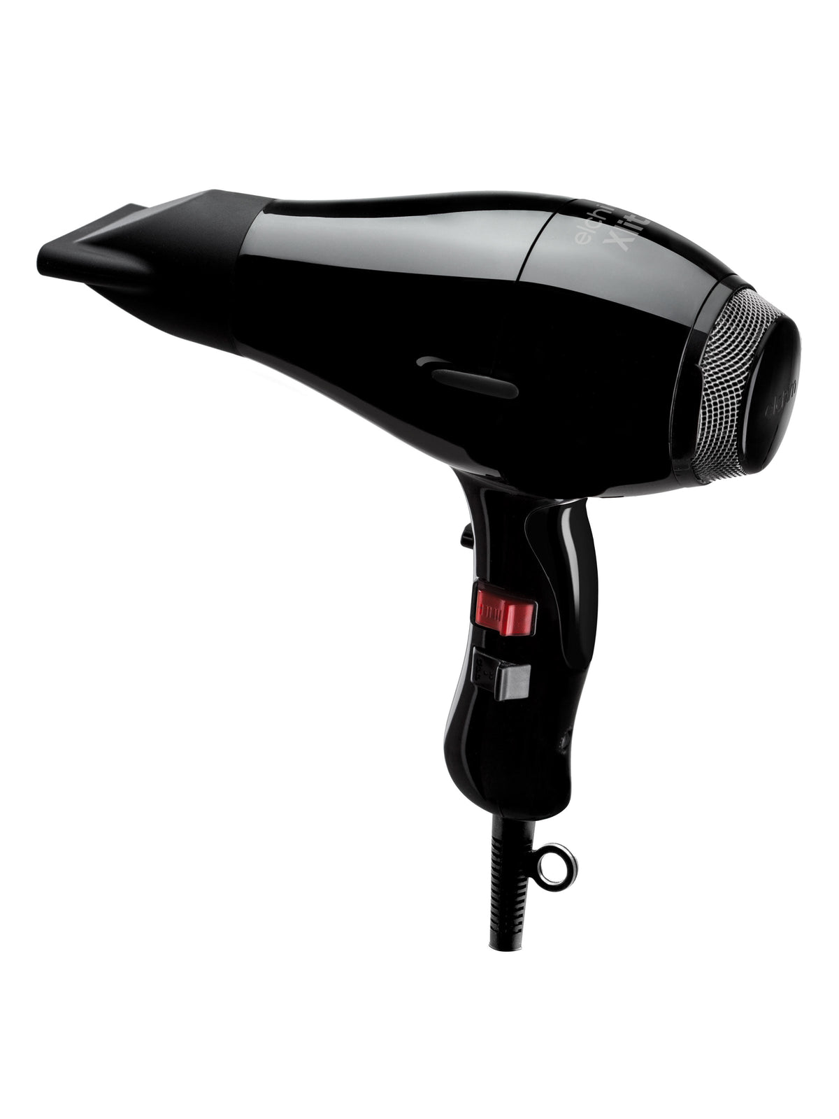 Elchim Xlite Plus hair dryer, black, three-quarter view