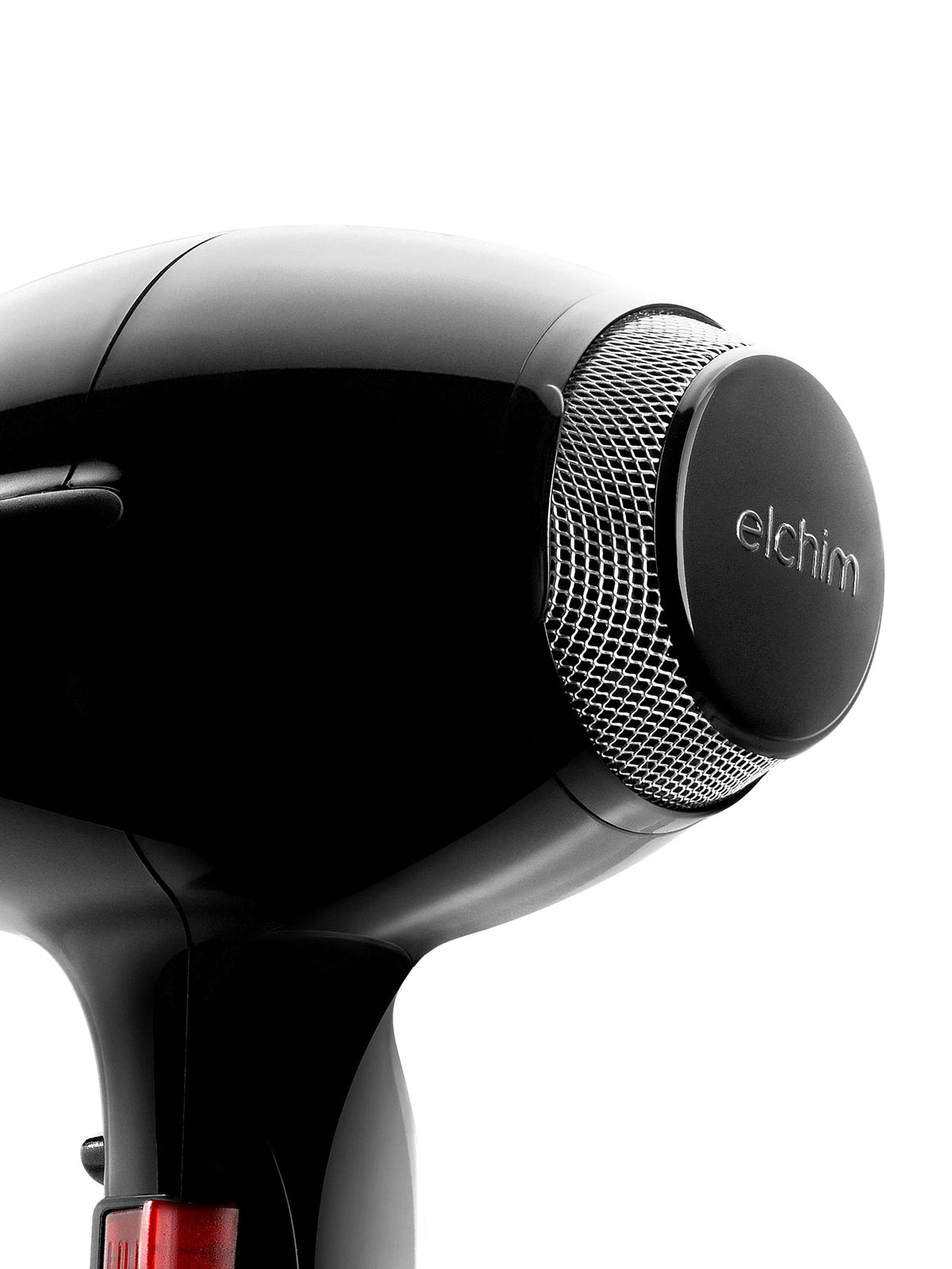 Elchim Xlite Plus hair dryer, black, rear filter detail