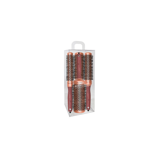 Olivia Garden HeatPro Speed XL brush set of 3 in its clear retail box, three extra-long vented ceramic barrels, on a plain white background