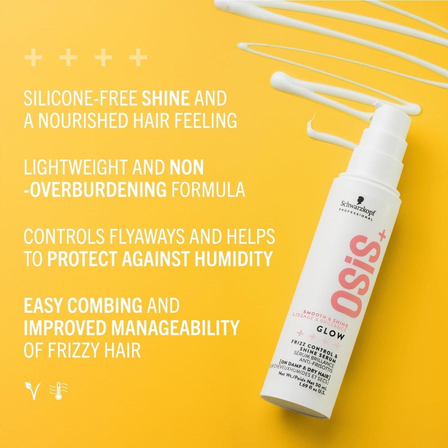 OSiS+ Glow Serum – Anti-Frizz Shine Booster for Silky, Glossy Hair