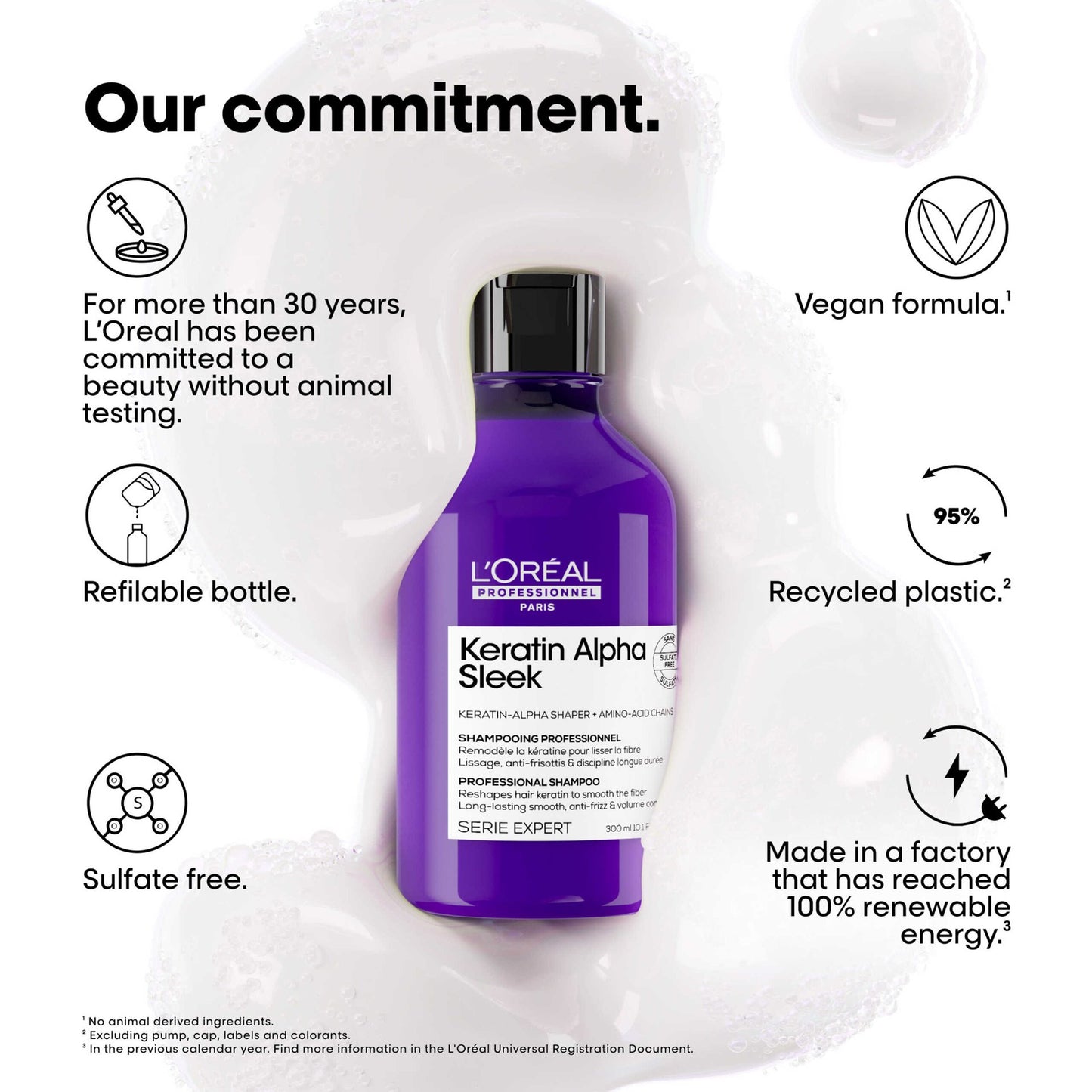 L'Oréal Professionnel Keratin Alpha Sleek Shampoo — vegan formula, sulfate free, refillable bottle, recycled plastic