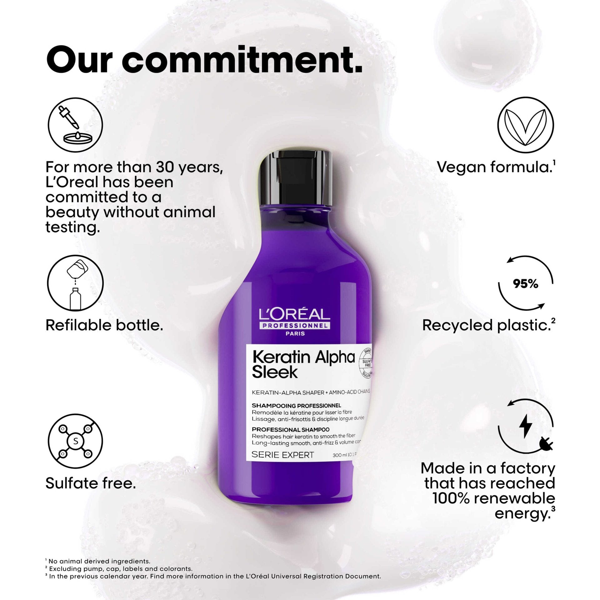 L'Oréal Professionnel Keratin Alpha Sleek Shampoo — vegan formula, sulfate free, refillable bottle, recycled plastic