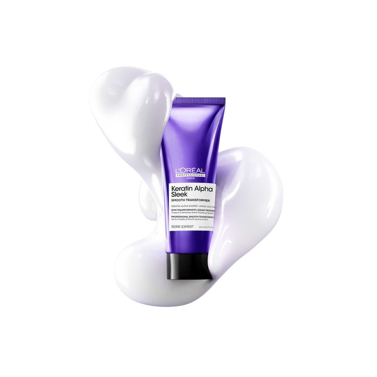 L'Oréal Professionnel Keratin Alpha Sleek Smooth Transformer — 200 ml purple tube, front label, on white