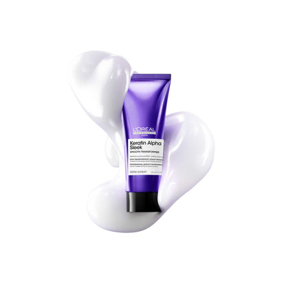 L'Oréal Professionnel Keratin Alpha Sleek Smooth Transformer — 200 ml purple tube, front label, on white