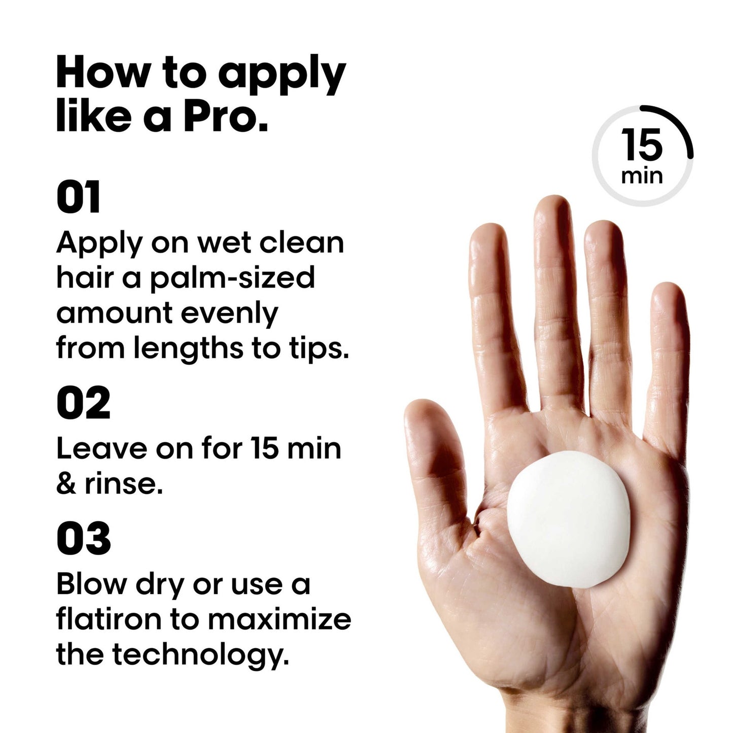 L'Oréal Professionnel Keratin Alpha Sleek Smooth Transformer — how to apply, 15 minute leave-on, product in palm