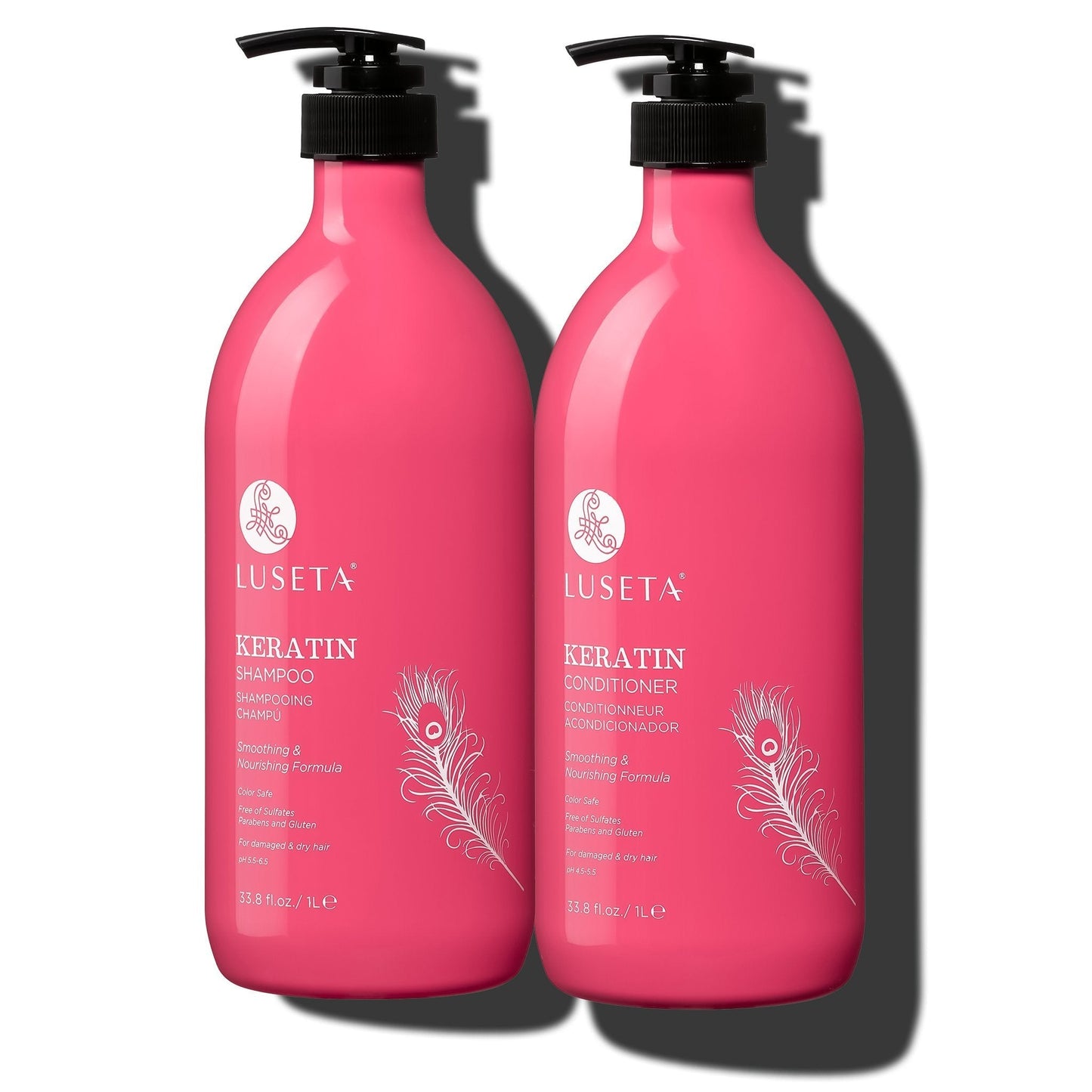 Luseta Beauty Keratin Smooth Shampoo & Conditioner Duo — 33.8 fl oz / 1 L pack, front label