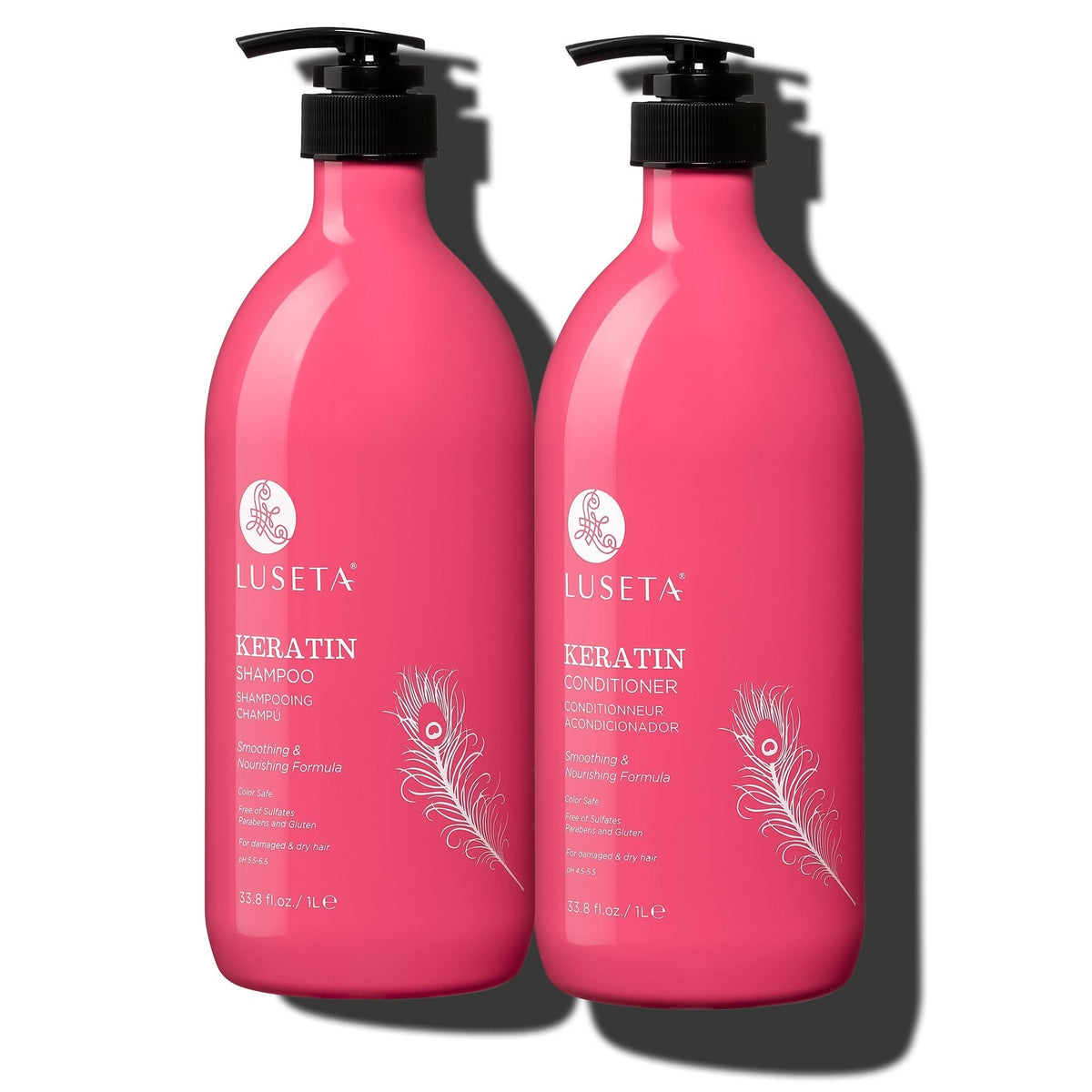 Luseta Beauty Keratin Smooth Shampoo & Conditioner Duo — 33.8 fl oz / 1 L pack, front label