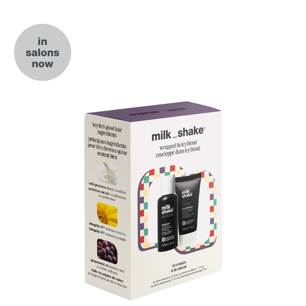 milk_shake Mini Duo 2026 — icy blond shampoo 70 ml brand packshot, plain background