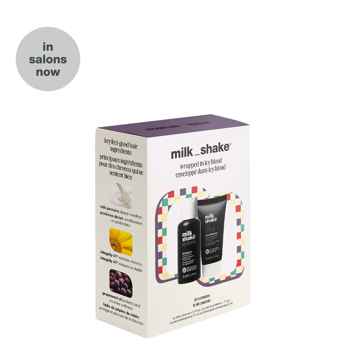 milk_shake Mini Duo 2026 — icy blond shampoo 70 ml brand packshot, plain background