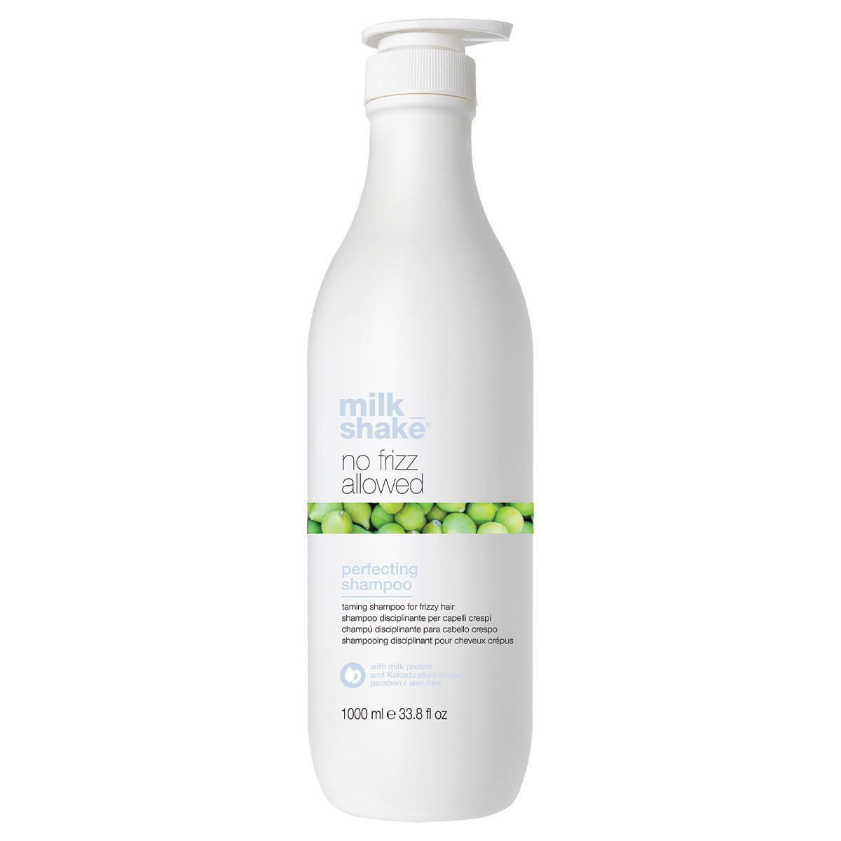 milk_shake No Frizz Allowed Perfecting Shampoo & Conditioner Duo — 1 L shampoo component packshot, plain white background