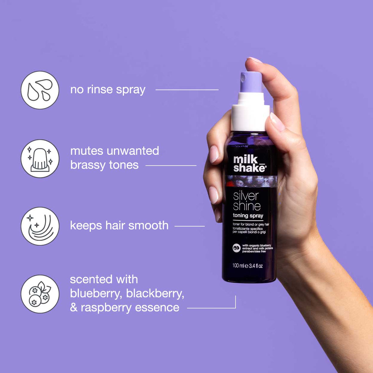milk_shake Silver Shine Toning Spray – Leave-In Anti-Yellow for Blonde & Grey Hair