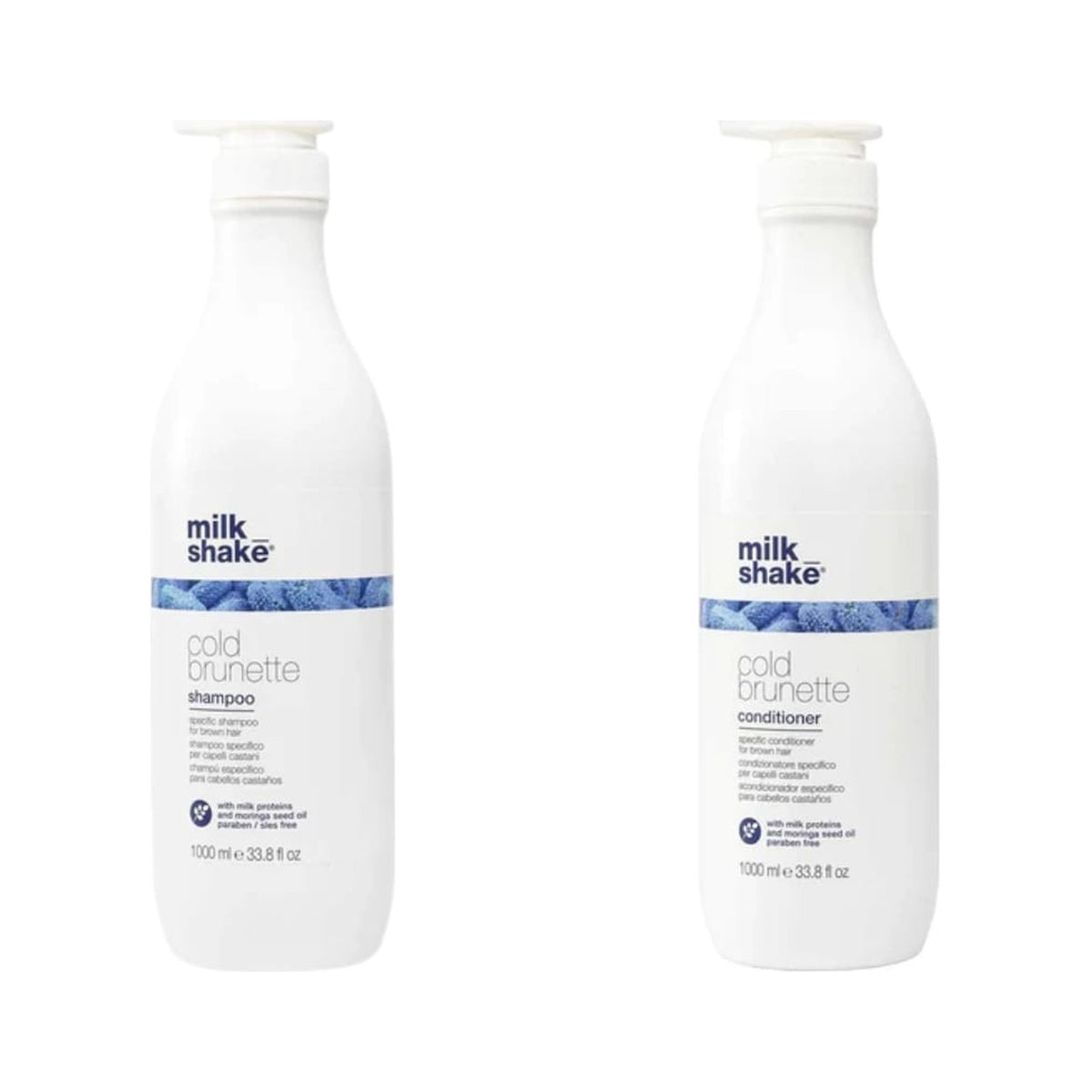 milk_shake Brown or Chestnut Hair Shampoo & Conditioner Duo — 1 L + 1 L duo: shampoo and conditioner side by side, plain white background