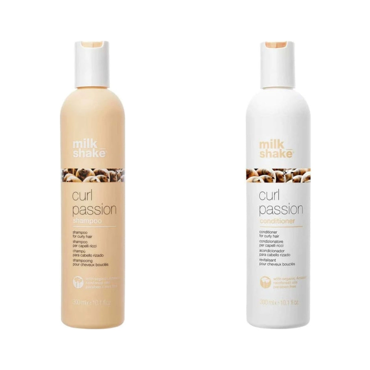 milk_shake Curl Shampoo & Conditioner Duo — 300 ml + 300 ml duo: shampoo and conditioner side by side, plain white background