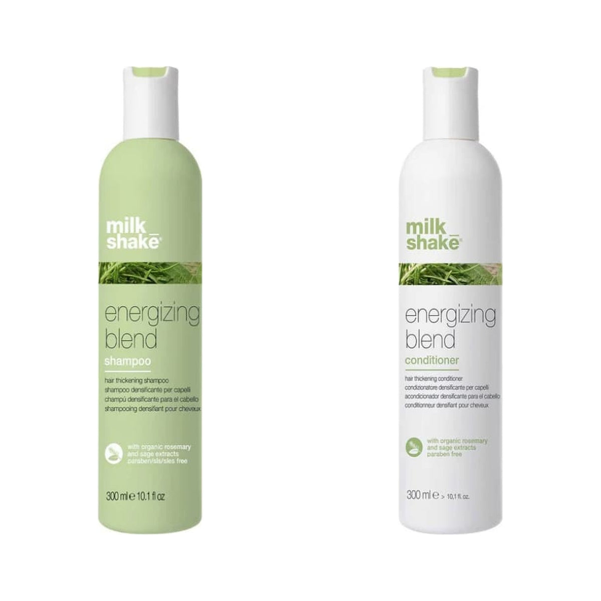milk_shake Energizing Shampoo & Conditioner Duo — 300 ml + 300 ml duo: shampoo and conditioner side by side, plain white background