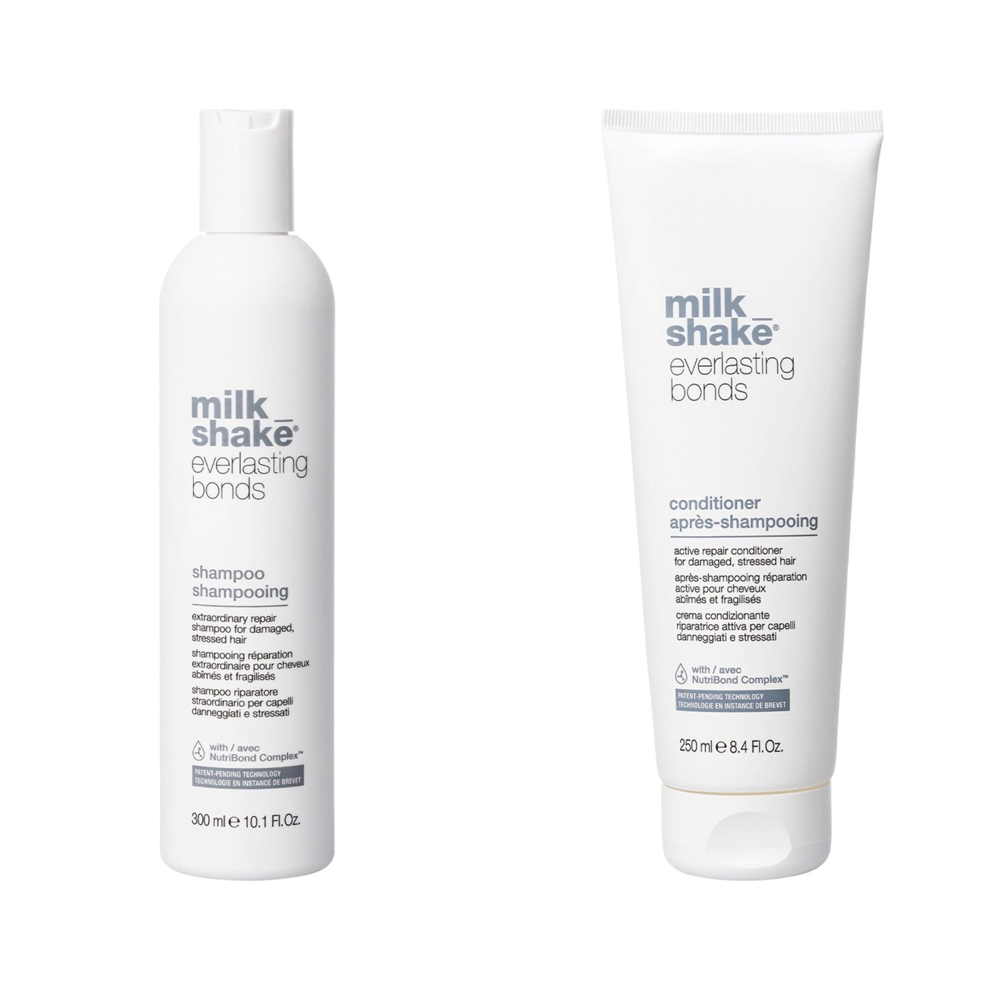 milk_shake Everlasting Bonds Repair Shampoo & Repairing Conditioner Duo — 300 ml + 250 ml duo: shampoo and conditioner side by side, plain white background