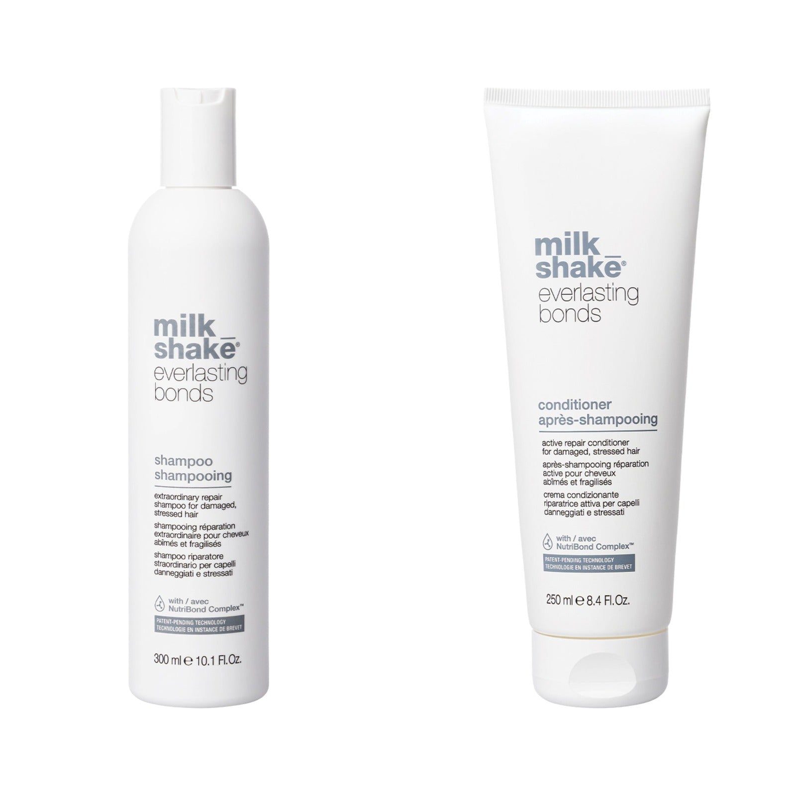milk_shake Everlasting Bonds Repair Shampoo & Repairing Conditioner Duo — 300 ml + 250 ml duo: shampoo and conditioner side by side, plain white background