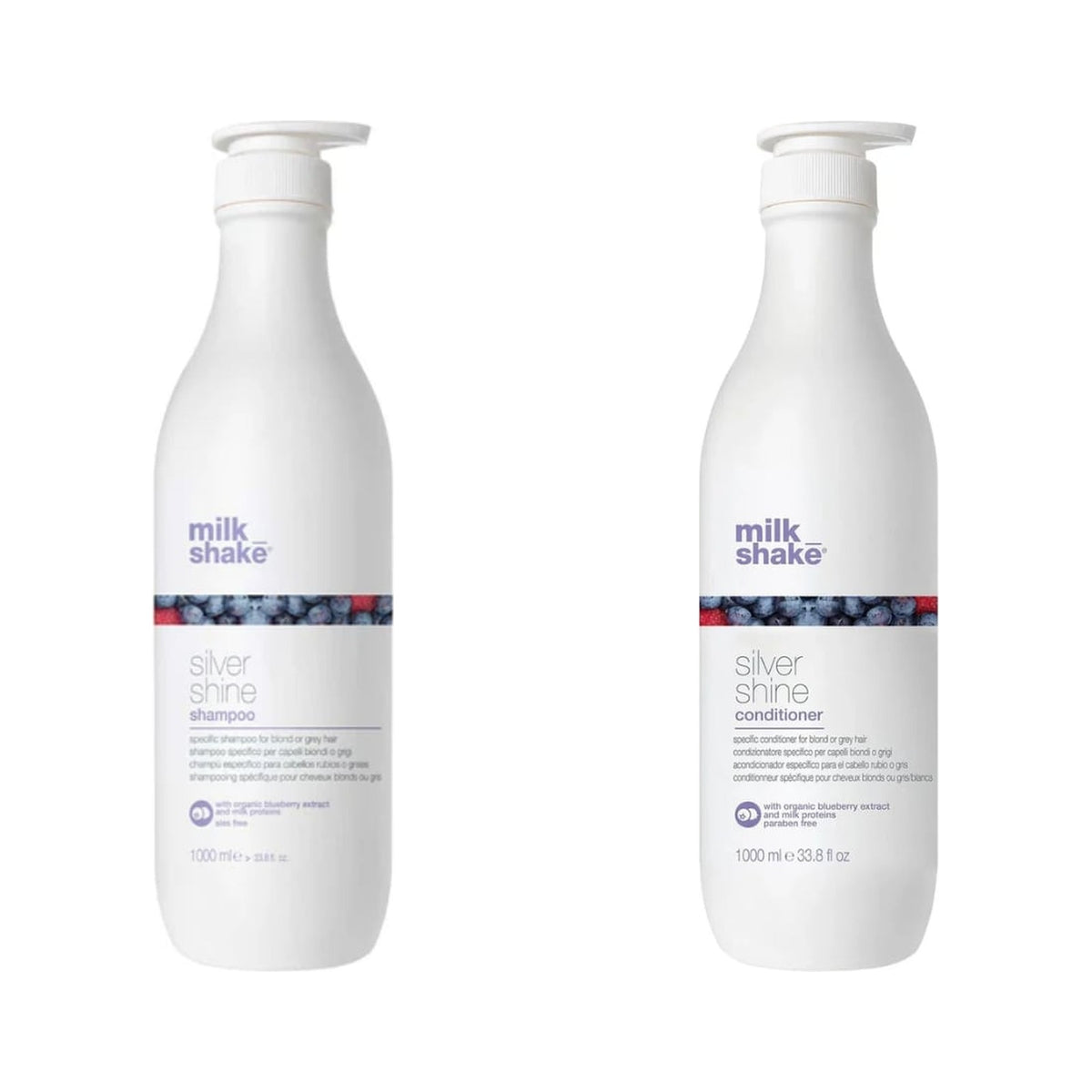 milk_shake Silver Shine Shampoo & Conditioner Duo — 1 L + 1 L duo: shampoo and conditioner side by side, plain white background
