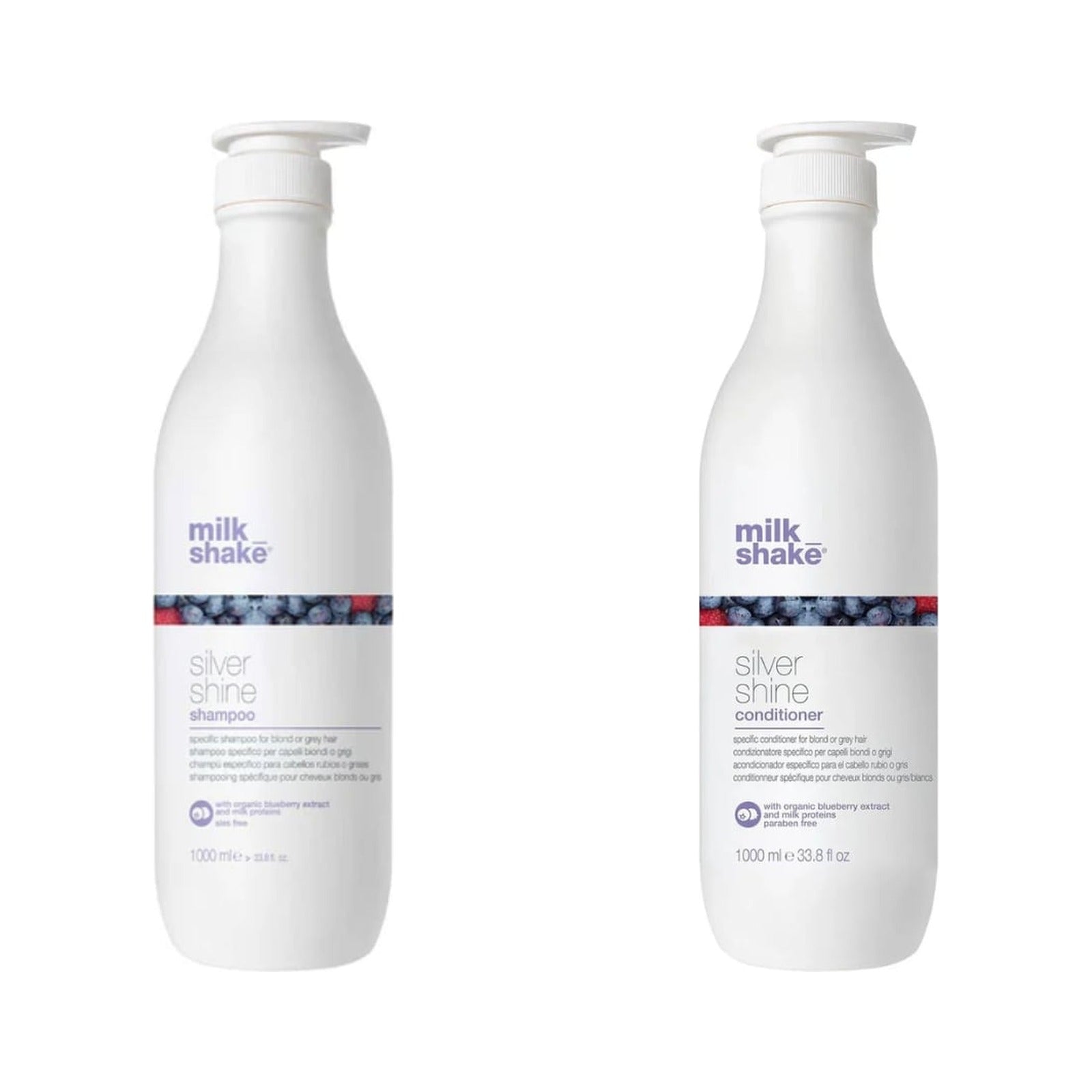 milk_shake Silver Shine Shampoo & Conditioner Duo — 1 L + 1 L duo: shampoo and conditioner side by side, plain white background