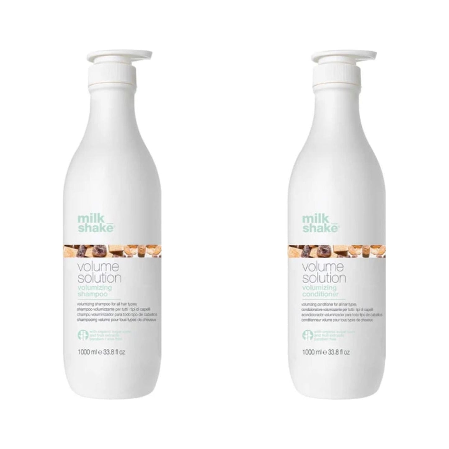 milk_shake Volumizing Shampoo & Conditioner Duo — 1 L + 1 L duo: shampoo and conditioner side by side, plain white background