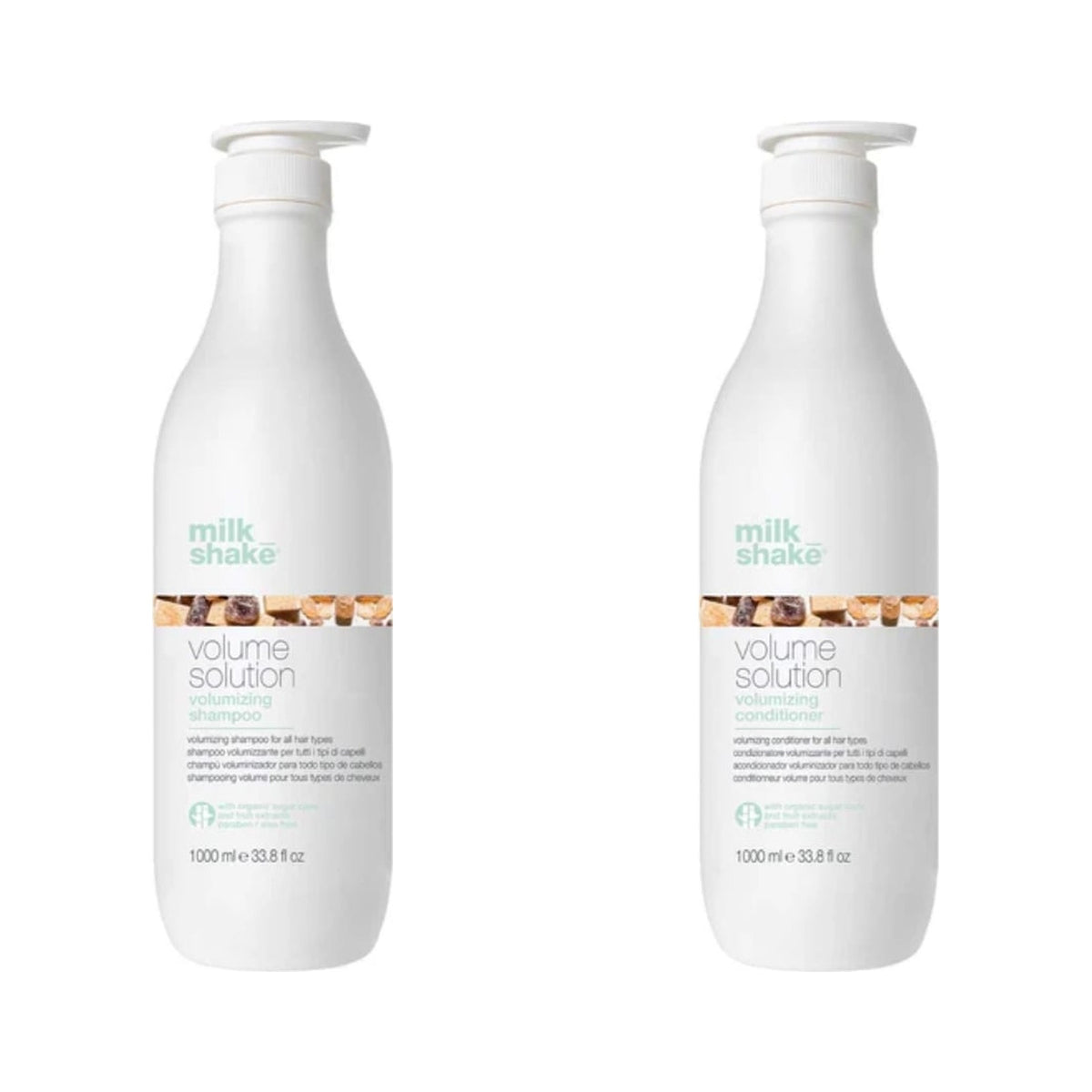 milk_shake Volumizing Shampoo & Conditioner Duo — 1 L + 1 L duo: shampoo and conditioner side by side, plain white background