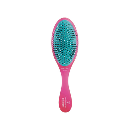 Olivia Garden OG Brush Detangler Medium-Thick Pink — pink oval detangling brush with a teal cushion and white ball-tip pins, moulded med-thick OGD-M03, Olivia Garden Detangler on the handle, plain white background