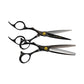 Olivia Garden OG Barber 5.75 inch left-handed offset shear with its straight slimmer, gold tension screw, on a plain white background