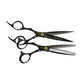 Olivia Garden OG Barber 6.25 inch left-handed offset shear with its straight slimmer, gold tension screw, on a plain white background