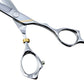 Otto 6-inch Professional Haircutting Shears — close detail of the 3D-offset handle, grated finger rest, gold knurled tension screw and engraved OTTO shank