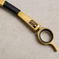 Detail of the Otto gold haircutting razor grip, hinge and finger ring