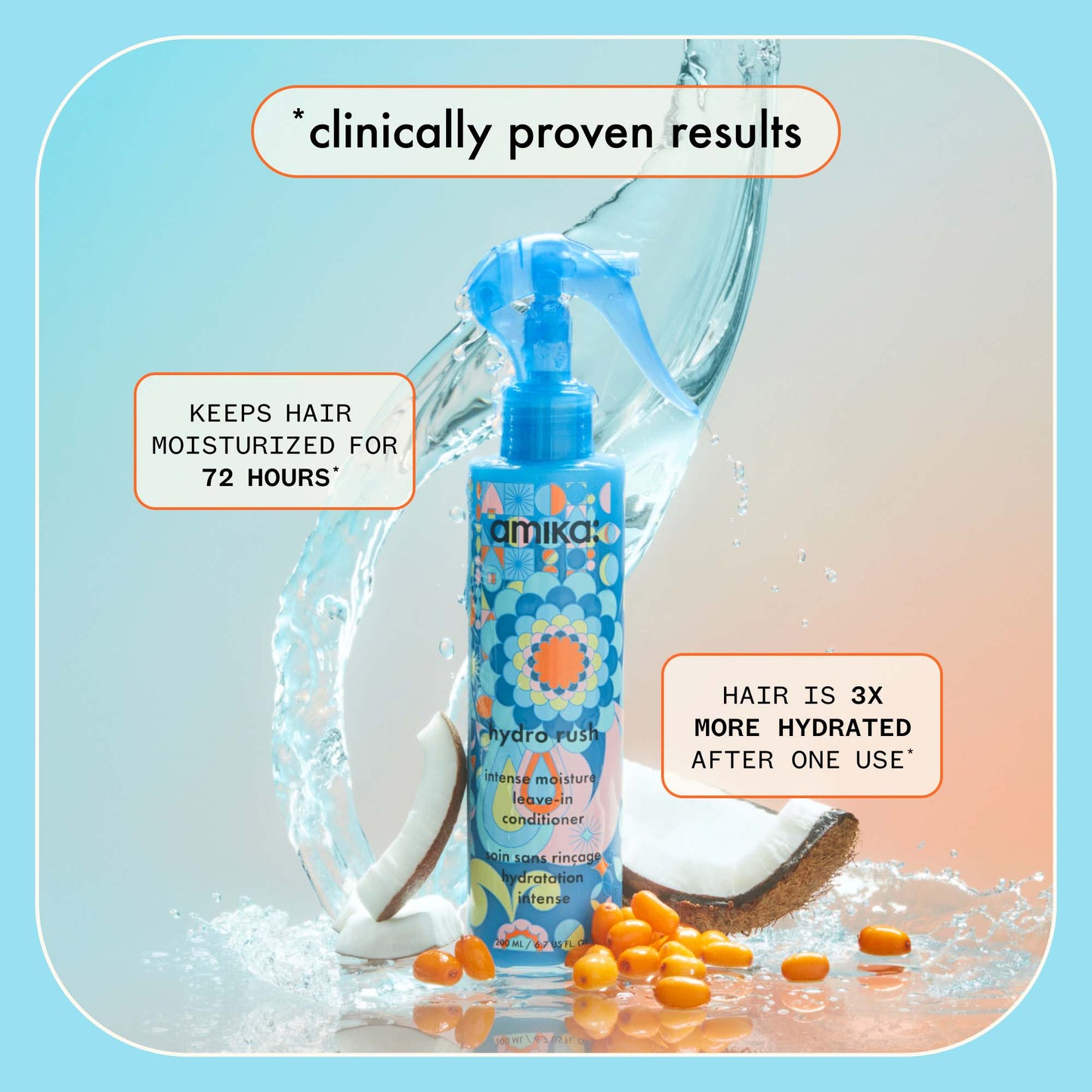 Amika Hydro Rush – Moisture-Boosting Leave‑In Conditioner for Dry, Frizz-Prone Hair (6.7 oz)