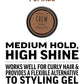American Crew Pomade — benefits card: medium hold, high shine, works well for curly hair, creates classic slicked-back looks