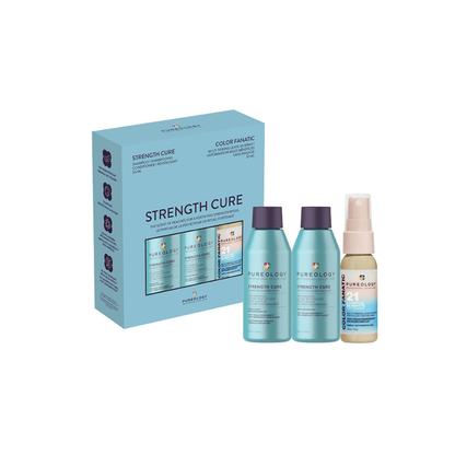 Strength Cure Holiday Discovery Trio - travel gift carton with Strength Cure Shampoo 50 ml, Strength Cure Conditioner 50 ml and Color Fanatic 21-in-1 Leave-In Spray 30 ml