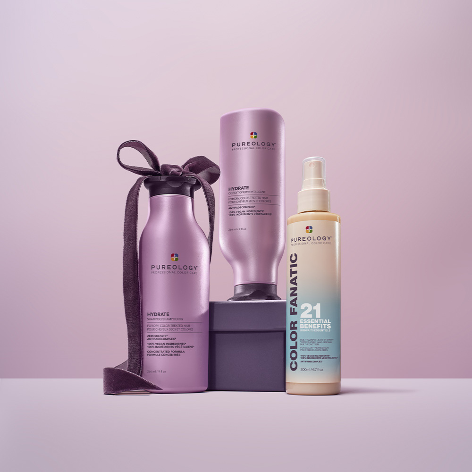 Hydrate Holiday Trio - the three bottles in the set styled with a gift ribbon