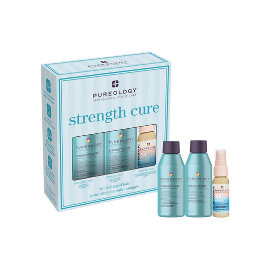 Strength Cure Discovery Trio 2025 - bilingual travel gift carton with Strength Cure Shampoo 50 ml, Strength Cure Conditioner 50 ml and Color Fanatic Spray 30 ml