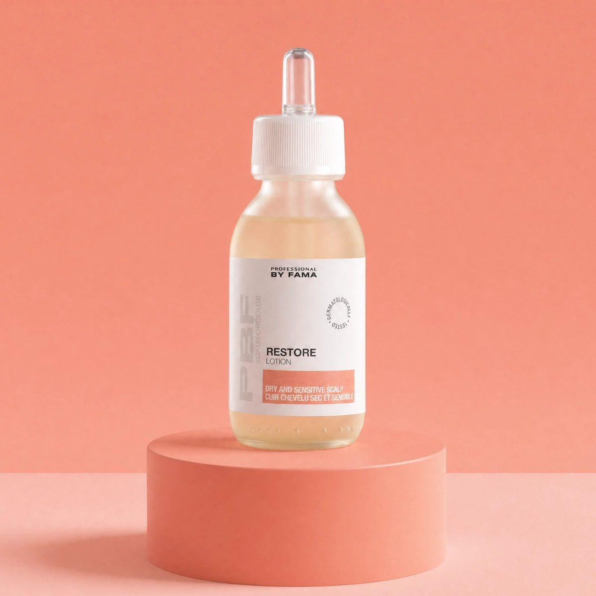 Professional By Fama ScalpForColor Restore Lotion — detail of one 95 ml bottle from the 3-bottle pack