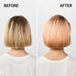 BLONDME Clay Lightener 8 350g — before and after freehand lightening result achieved with Clay Lightener 8